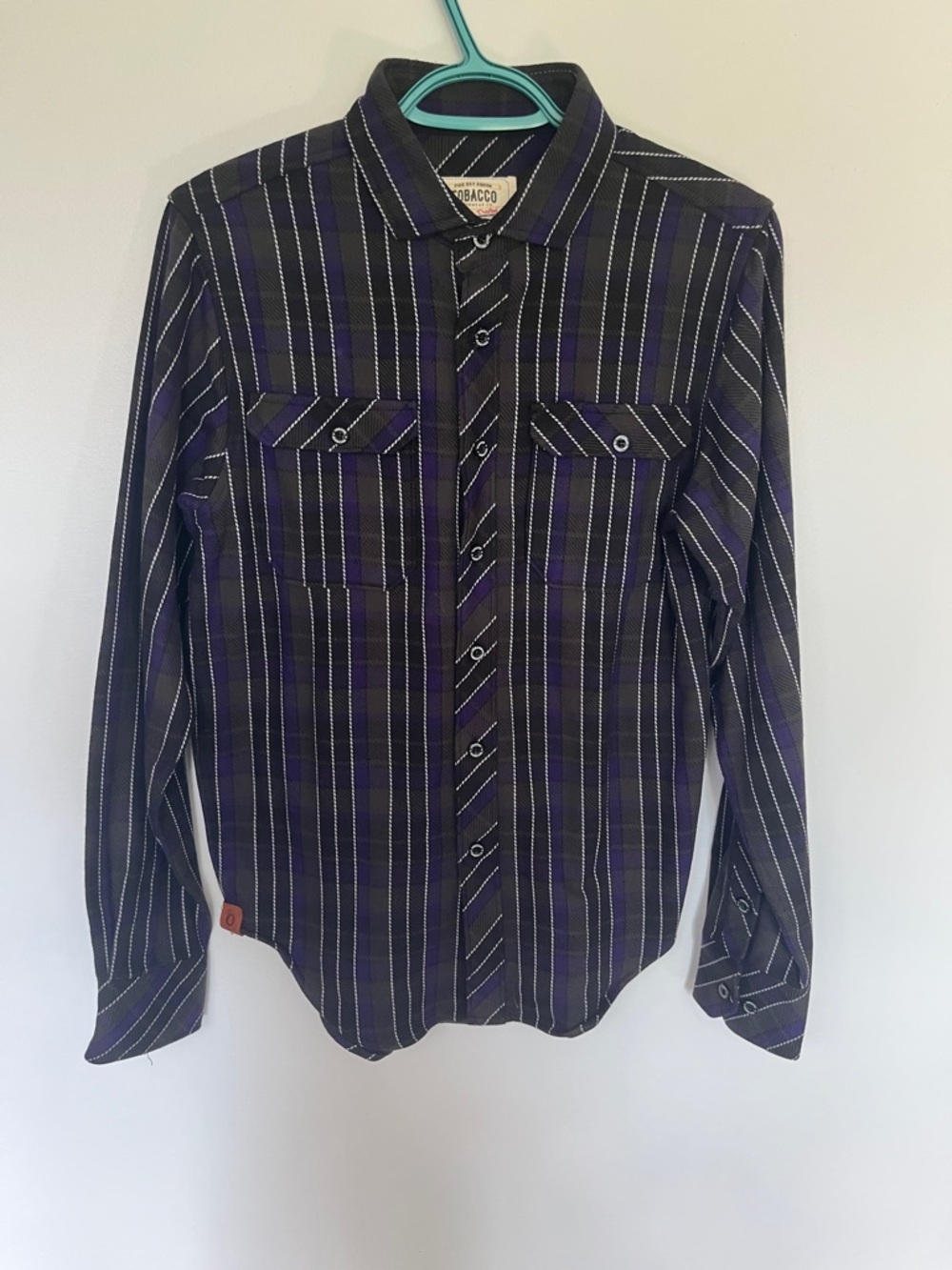 Men's Purple and Black Oversized Fit Motorcycle Flannel Striped Shirt
